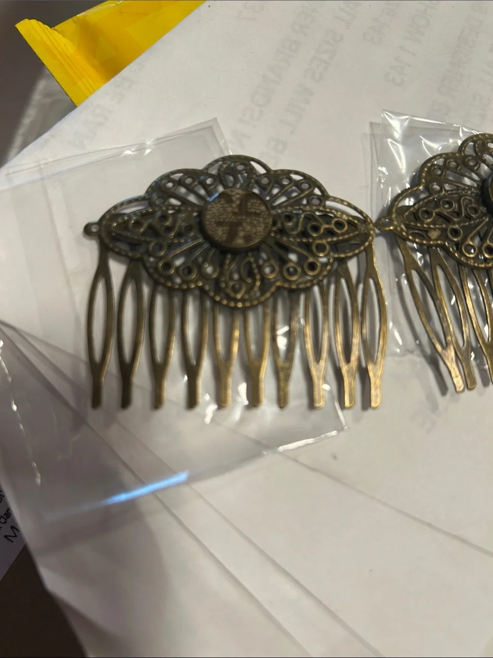Source Unknown Antique Brass-Tone Filigree Hair Combs - Pair